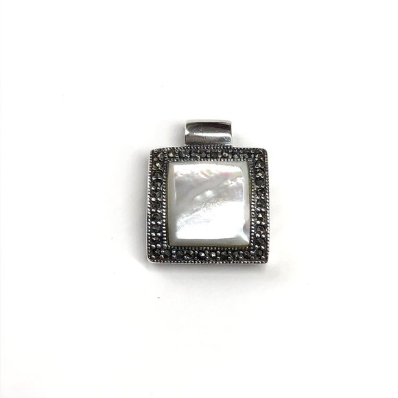 Stylish Sterling Silver Pendant Mother of Pearl Marcasite Stone Pendant - Picture 2 of 6